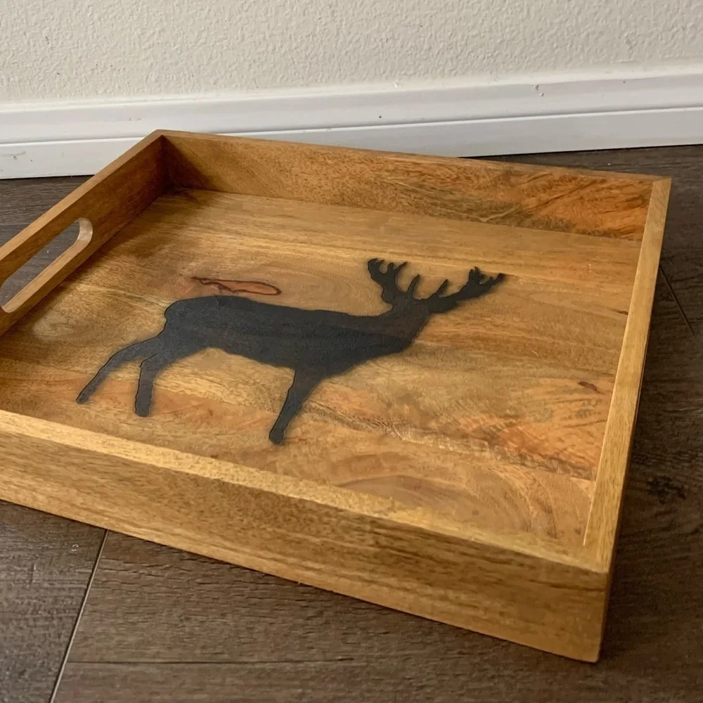 Wooden Tray with Deer Design